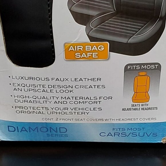 ProElite Black Low Back Faux Leather Seat Cover Set 2 Piece - Picture 6 of 10